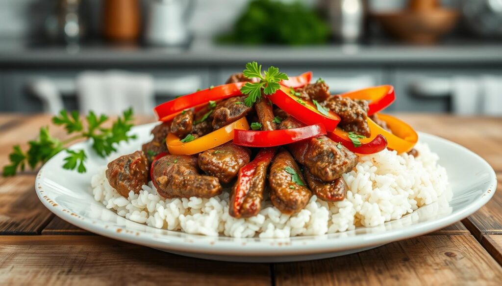 beef pepper steak with rice